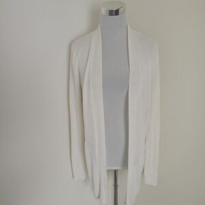 POINTELLE BRAND White Ribbed Knit Long Open Sweater Cardigan Super Size Medium??